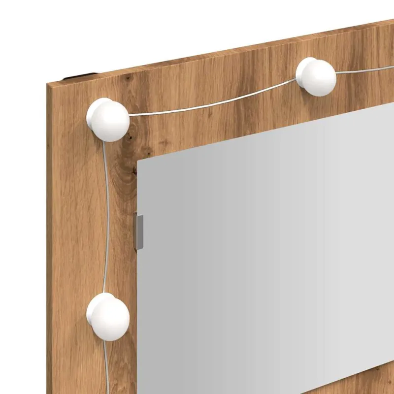 Veidrodinė spintelė su LED lemputėmis, ąžuolo spalvos, 90x31,5x62 cm