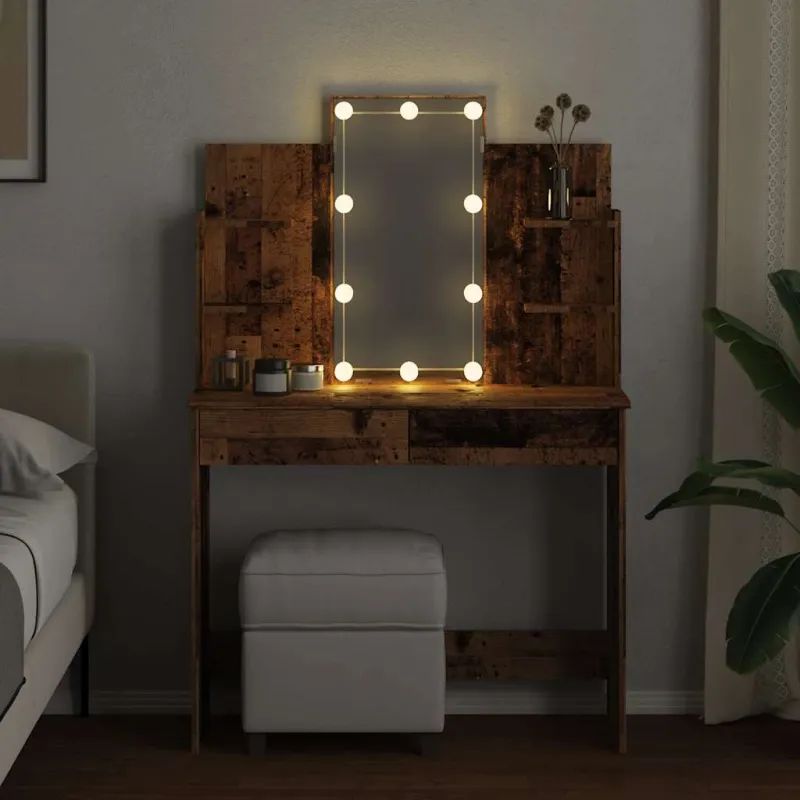 Kosmetinis staliukas su LED lemputėmis, medienos, 96x40x142cm