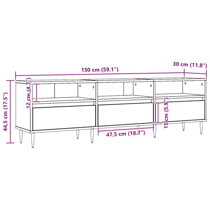 Televizoriaus spintelė, artisano ąžuolo, 150x30x44,5cm, mediena