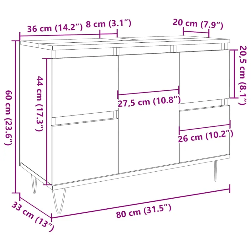 Vonios kambario spintelė, medienos, 80x33x60cm, mediena