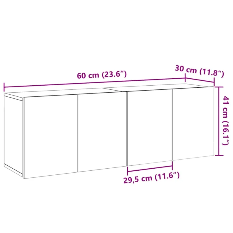 Prie sienos montuojamos TV spintelės, 2vnt., medžio, 60x30x41cm