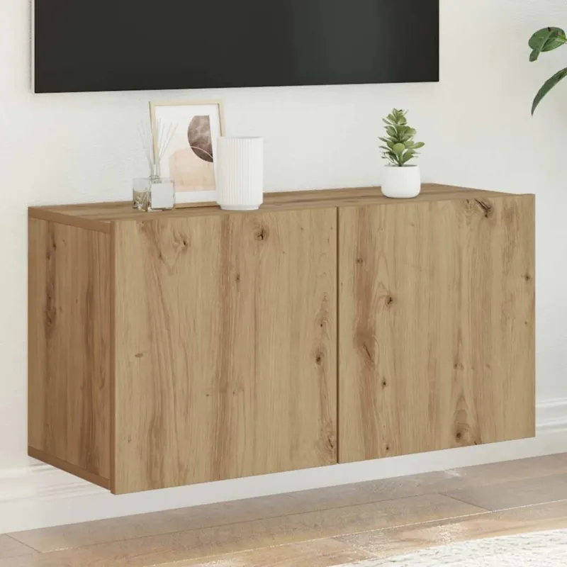 Prie sienos montuojama TV spintelė, artisano ąžuolo, 80x30x41cm