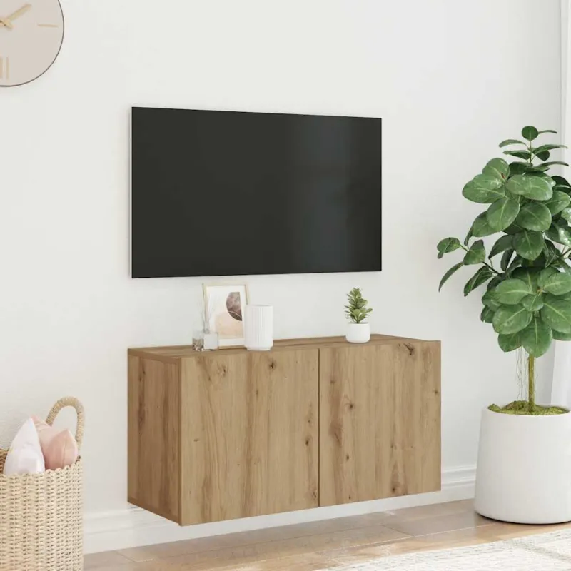 Prie sienos montuojama TV spintelė, artisano ąžuolo, 80x30x41cm