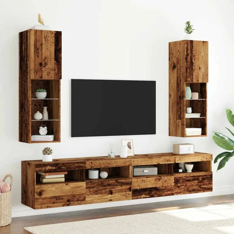 TV spintelės su LED lemputėmis, 2vnt., medienos, 30,5x30x102cm