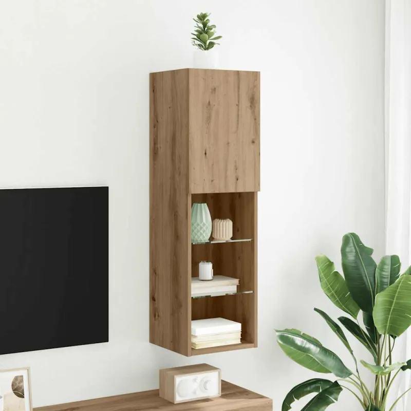 TV spintelė su LED lemputėmis, ruda ąžuolo, 30,5x30x102cm