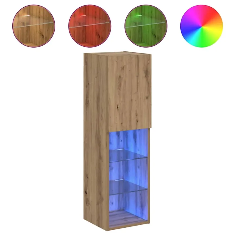 TV spintelė su LED lemputėmis, ruda ąžuolo, 30,5x30x102cm