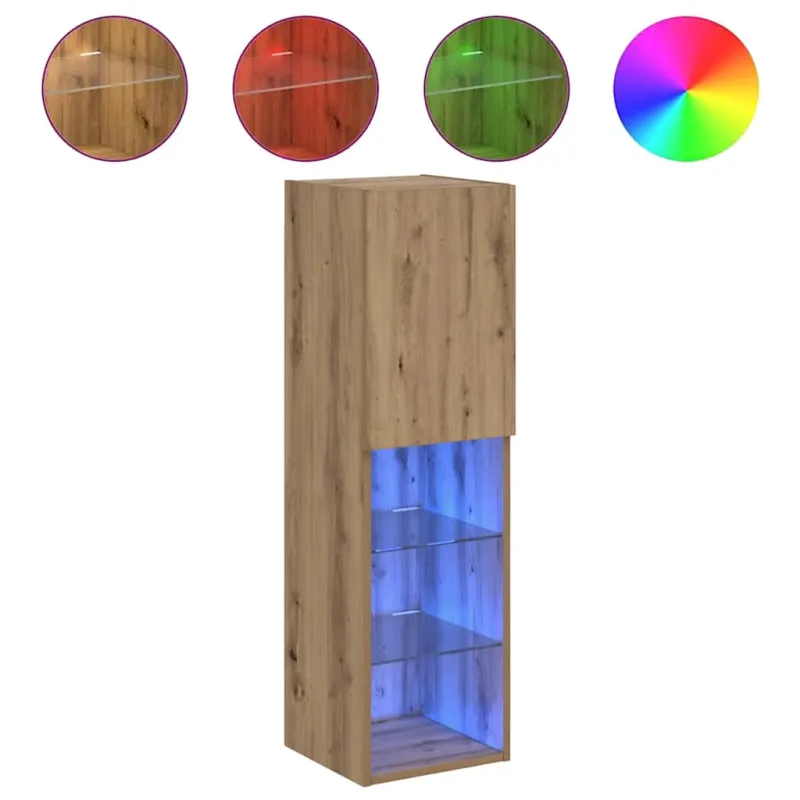 TV spintelės su LED, 2vnt., rudos ąžuolo, 30,5x30x102cm