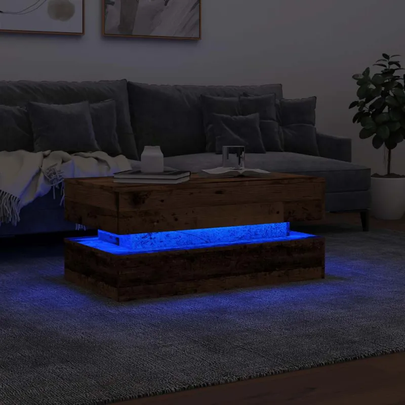 Kavos staliukas su LED lemputėmis, medienos, 90x50x40cm