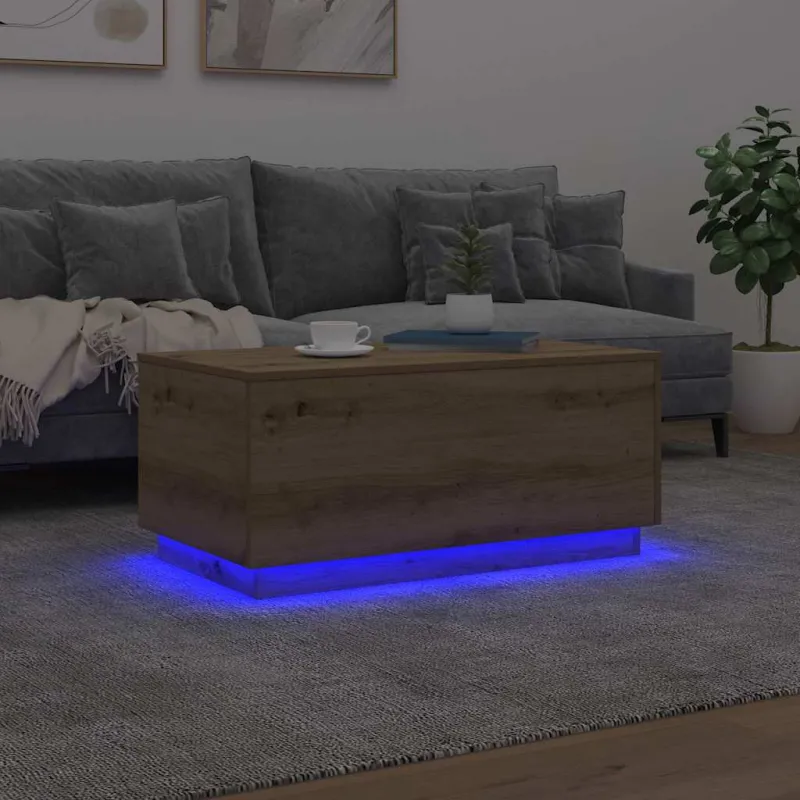 Kavos staliukas su LED lemputėmis, artisano ąžuolo, 90x50x40cm