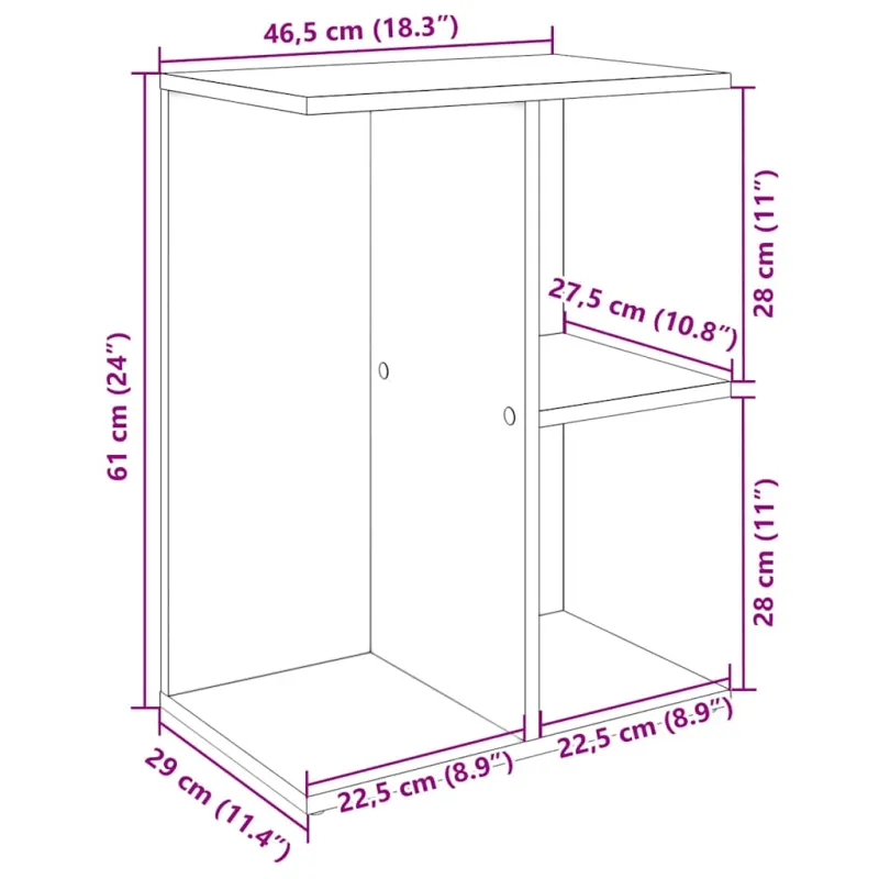 Naktinis staliukas, pilka, 46,5x29x61cm, apdirbta mediena