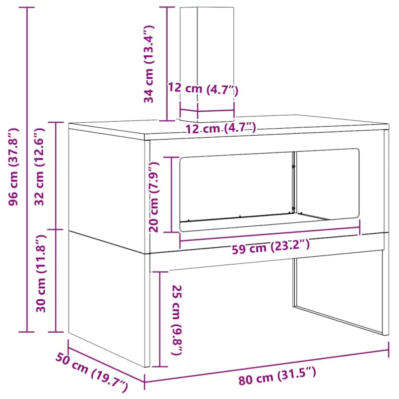 Laužavietė Juoda 80 x 50 x 96 cm Šaltai valcuotas plienas