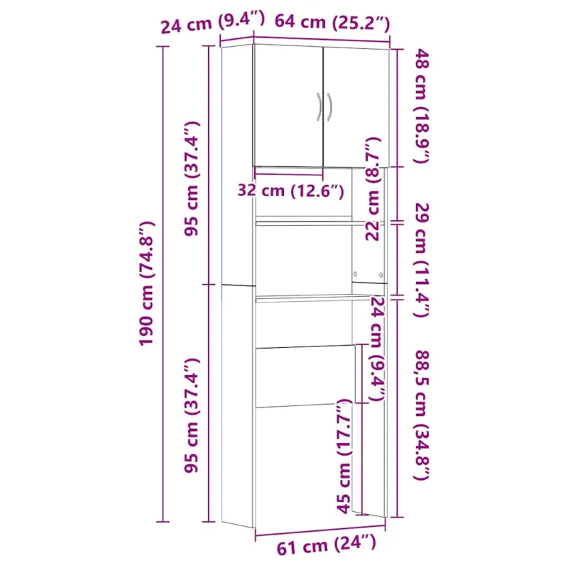 Skalbimo mašinos spintelė Old Wood 64x24x190 cm Engineered Wood