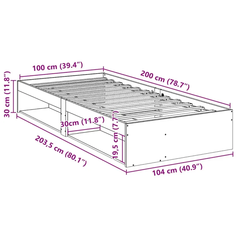 Dieninė lova be čiužinio Balta 100x200 cm medžio masyvo pušis