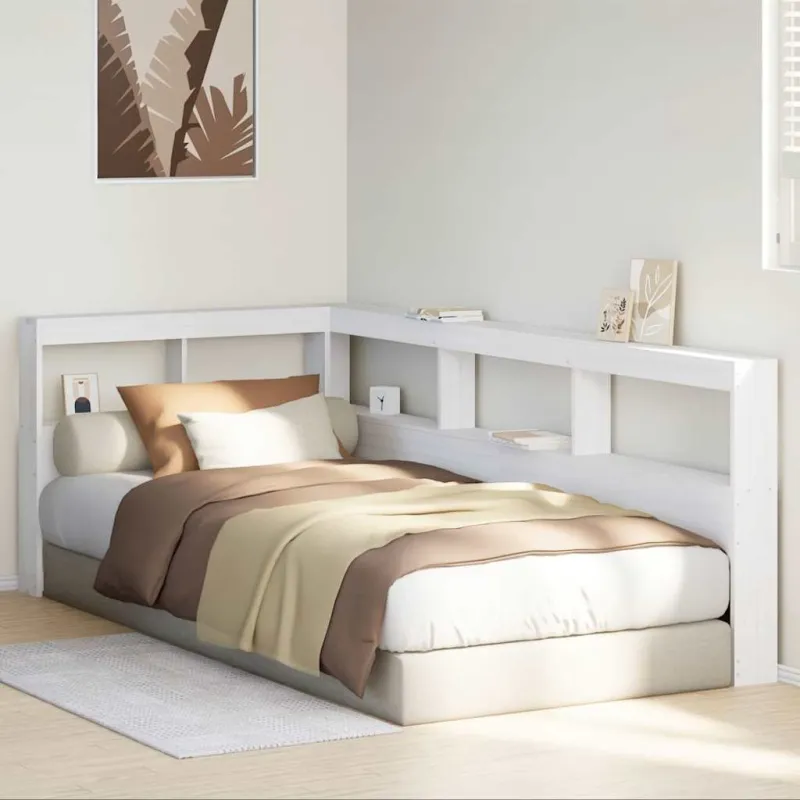 knygų spinta L formos baltos 80 cm pušies medienos masyvas