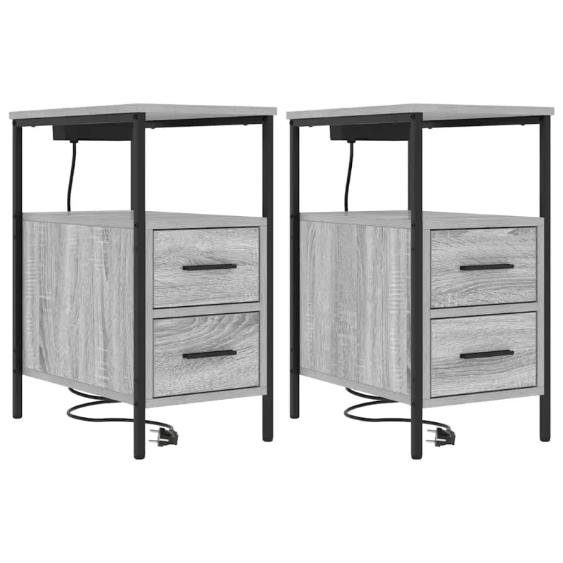 Šalia lovos spintelė 2 pcs Pilkas Sonoma 30 x 48 x 61 cm