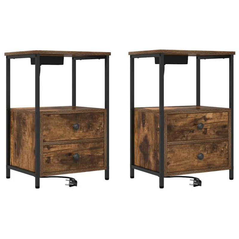Šalia lovos spintelė 2 pcs Rūkyta ąžuolas 40 x 31 x 60 cm