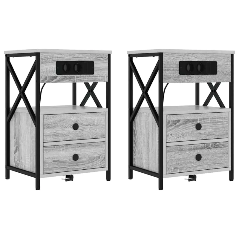 Šalia lovos spintelė 2 pcs Pilkas Sonoma 40 x 31 x 60 cm