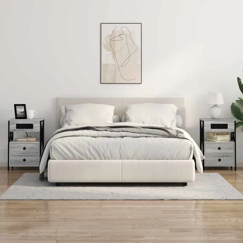 Šalia lovos spintelė 2 pcs Pilkas Sonoma 40 x 31 x 60 cm