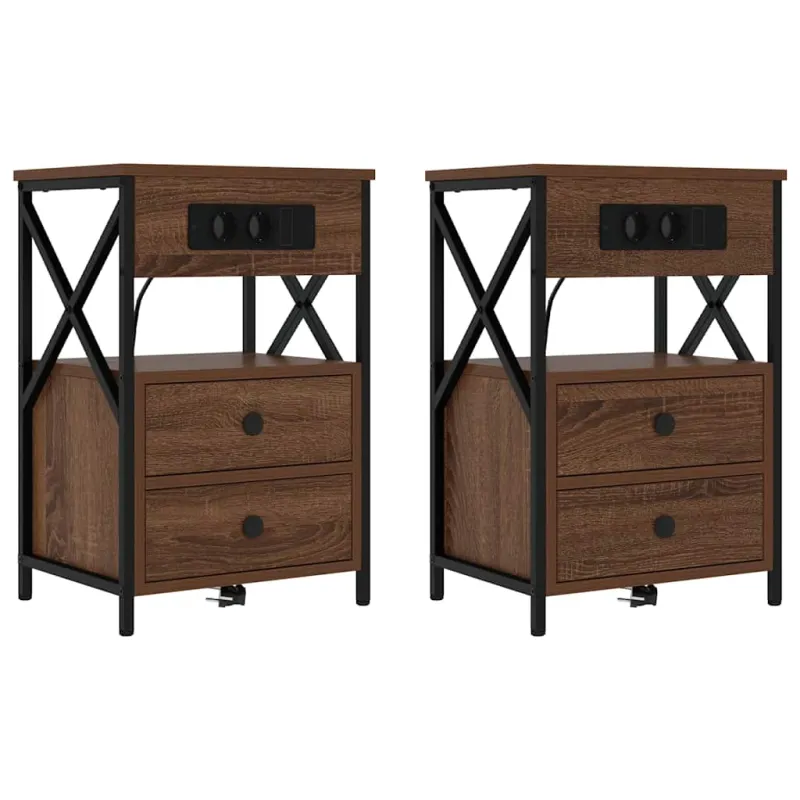 Šalia lovos spintelė 2 pcs Rudas ąžuolas 40 x 31 x 60 cm