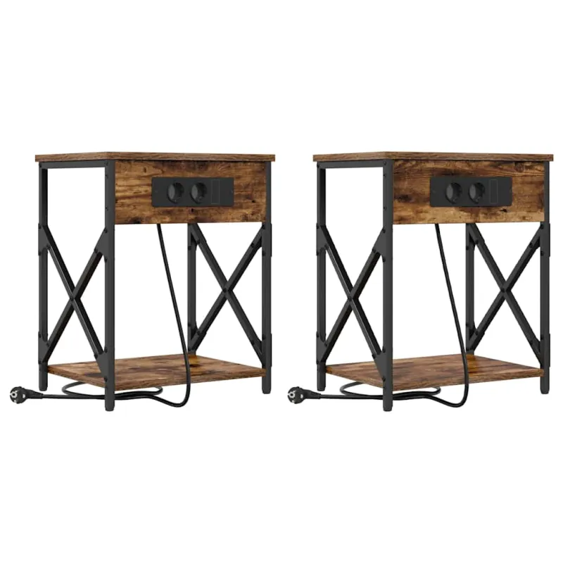 Šalia lovos spintelė 2 pcs Rūkyta ąžuolas 41 x 31 x 51 cm
