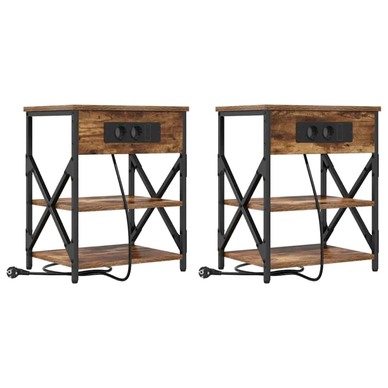 Šalia lovos spintelė 2 pcs Rūkyta ąžuolas 41 x 31 x 51 cm