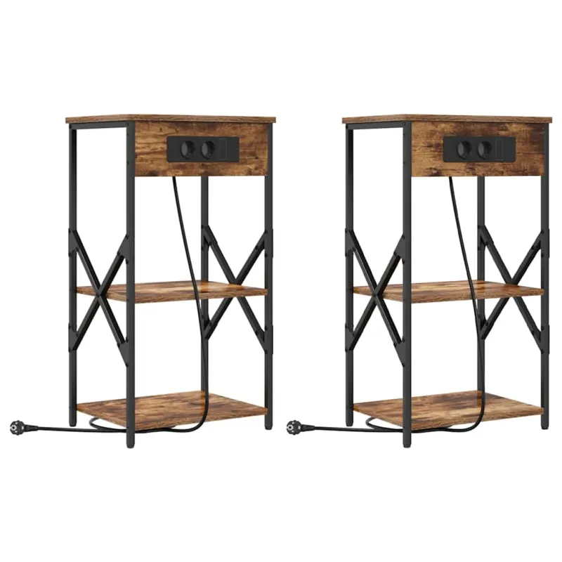 Šalia lovos spintelė 2 pcs Rūkyta ąžuolas 41 x 31 x 76 cm