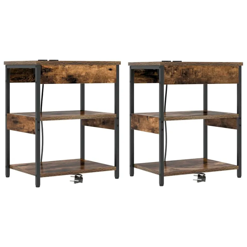 Šalia lovos spintelė 2 pcs Rūkyta ąžuolas 41 x 31 x 51 cm