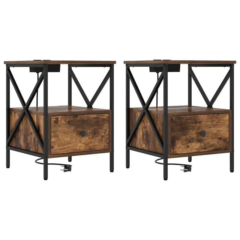 Šalia lovos spintelė 2 pcs Rūkyta ąžuolas 41,5 x 40,5 x 55 cm