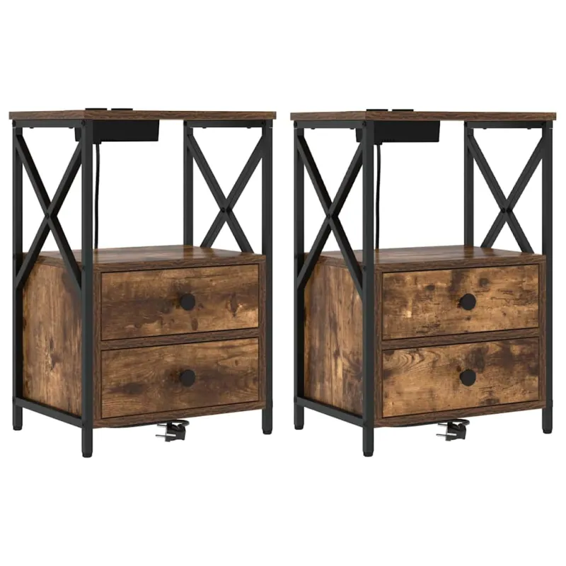 Šalia lovos spintelė 2 pcs Rūkyta ąžuolas 40 x 31 x 60 cm