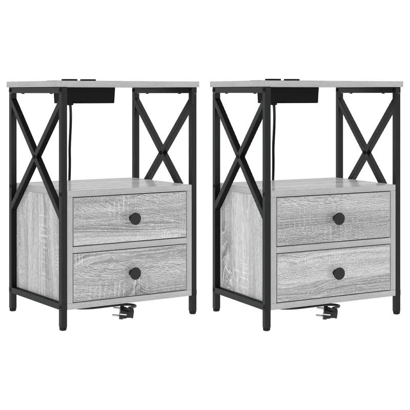 Šalia lovos spintelė 2 pcs Pilkas Sonoma 40 x 31 x 60 cm