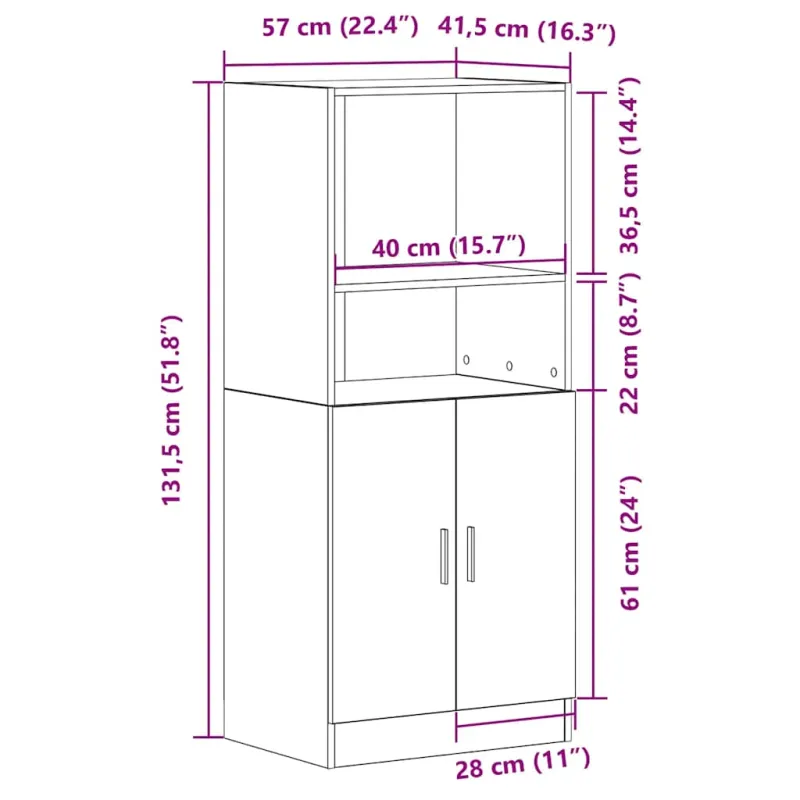 Virtuvės spintelė, baltos, 57x41,5x131,5cm, apdirbta mediena