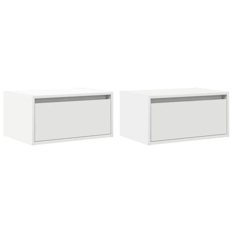Sieninės naktinės spintelės su LED, 2vnt., baltos