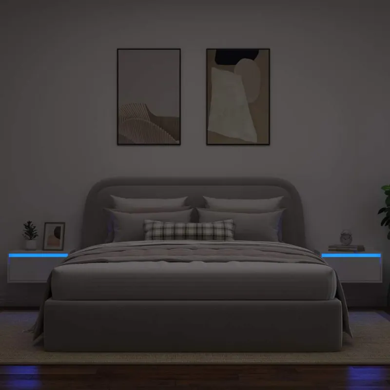 Sieninės naktinės spintelės su LED, 2vnt., baltos
