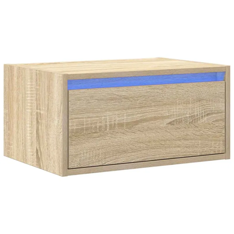 Prie sienos montuojama naktinė spintelė su LED, ąžuolo