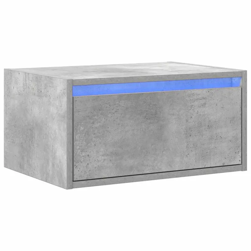 Prie sienos montuojama naktinė spintelė su LED, betono pilka