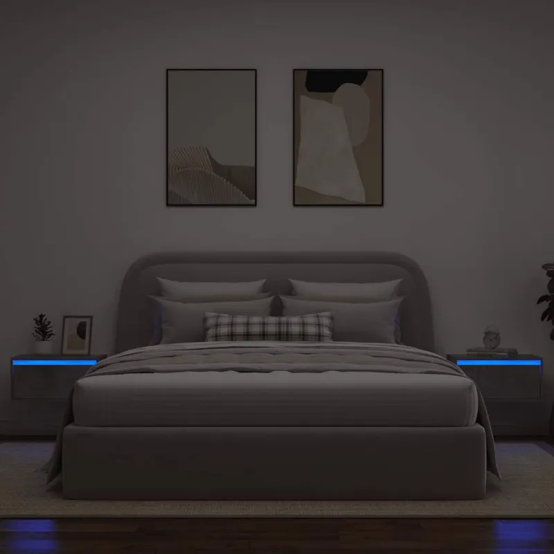 Sieninės naktinės spintelės su LED, 2vnt., betono pilkos