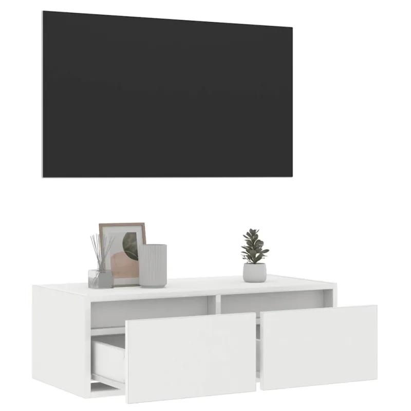 Televizoriaus spintelė su LED apšvietimu, balta, 75x35,5x25 cm