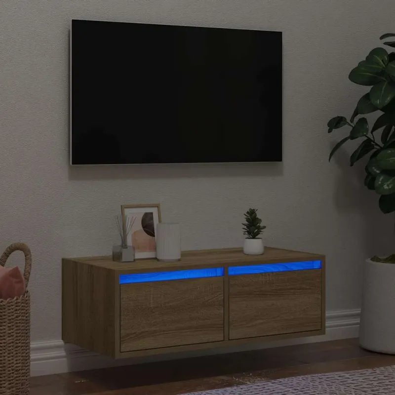 Televizoriaus spintelė su LED apšvietimu, ąžuolo, 75x35,5x25 cm