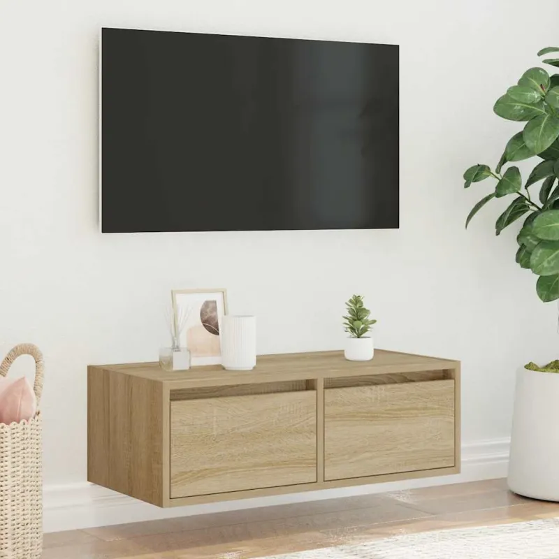 Televizoriaus spintelė su LED apšvietimu, ąžuolo, 75x35,5x25 cm