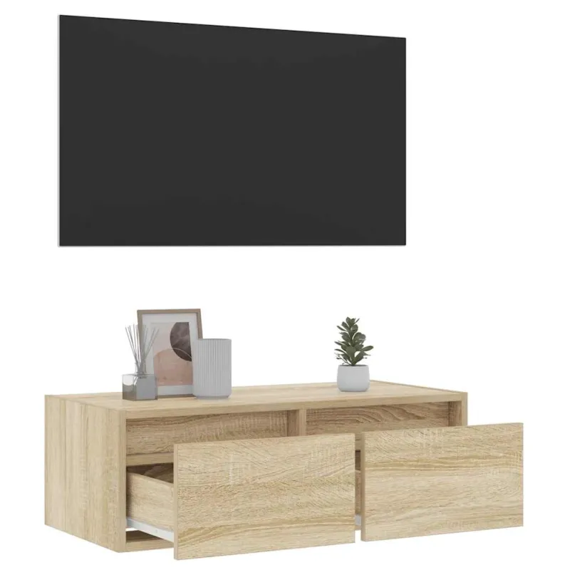 Televizoriaus spintelė su LED apšvietimu, ąžuolo, 75x35,5x25 cm