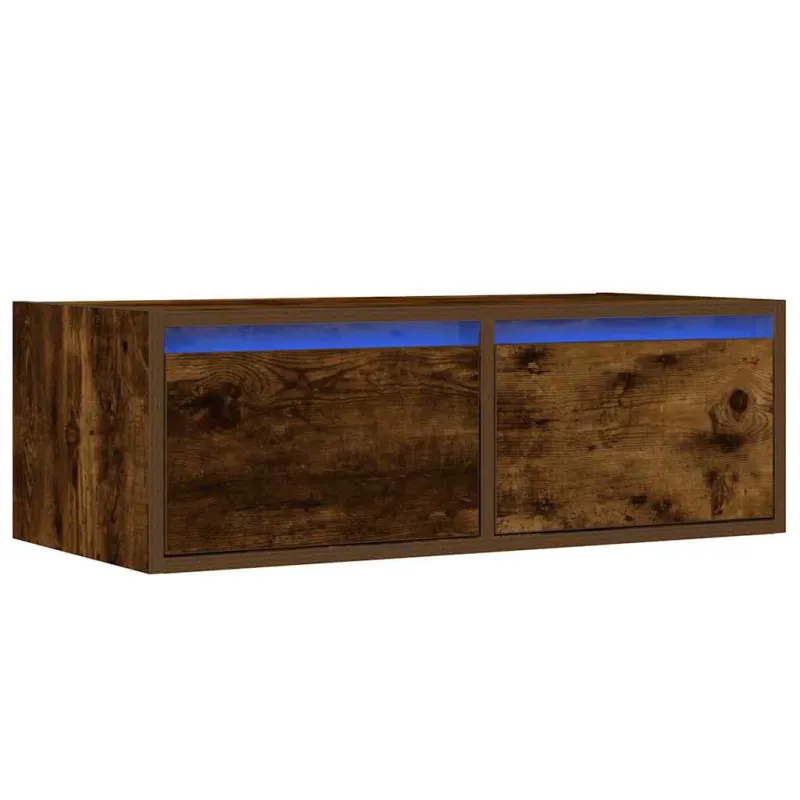 Televizoriaus spintelė su LED, dūminio ąžuolo, 75x35,5x25 cm