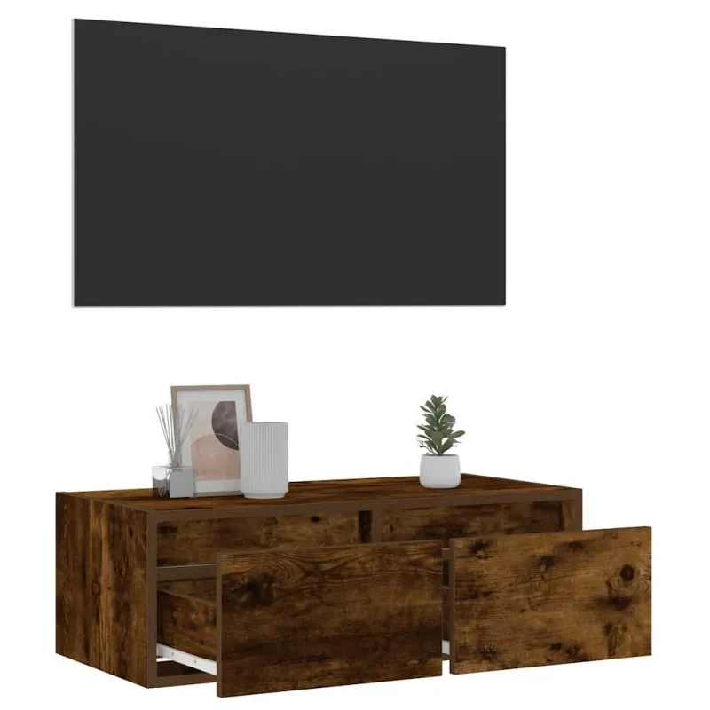 Televizoriaus spintelė su LED, dūminio ąžuolo, 75x35,5x25 cm