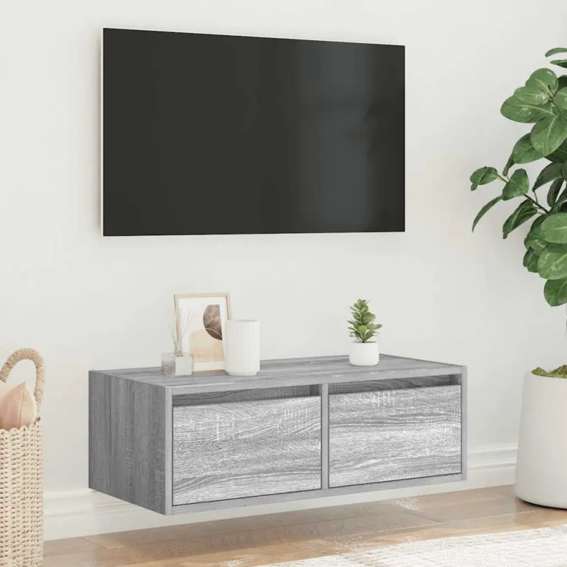 Televizoriaus spintelė su LED, pilka ąžuolo, 75x35,5x25 cm