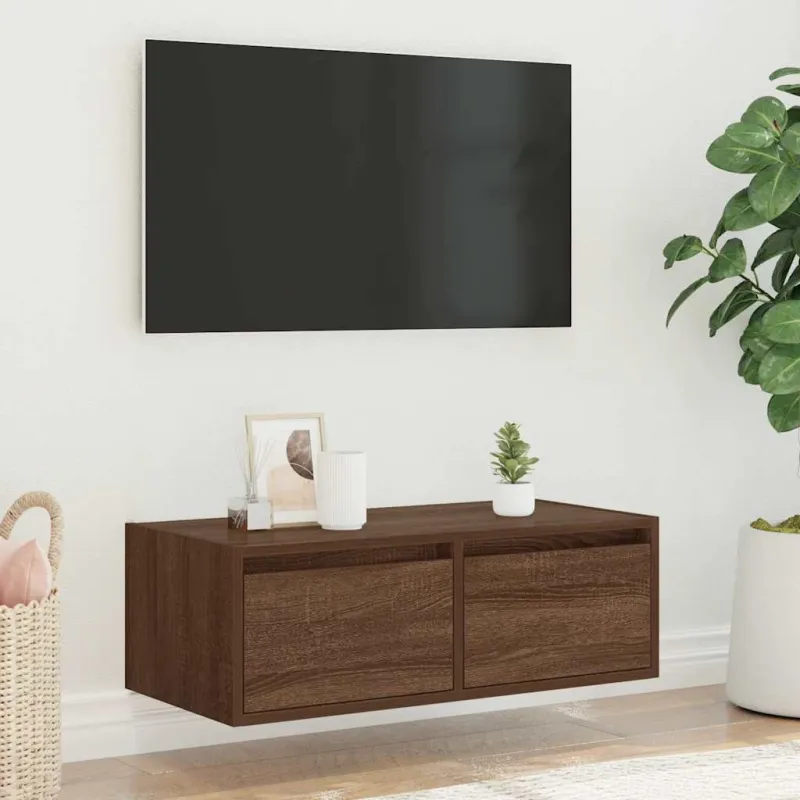 Televizoriaus spintelė su LED, ruda ąžuolo, 75x35,5x25 cm