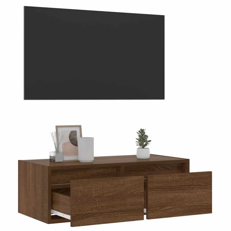 Televizoriaus spintelė su LED, ruda ąžuolo, 75x35,5x25 cm