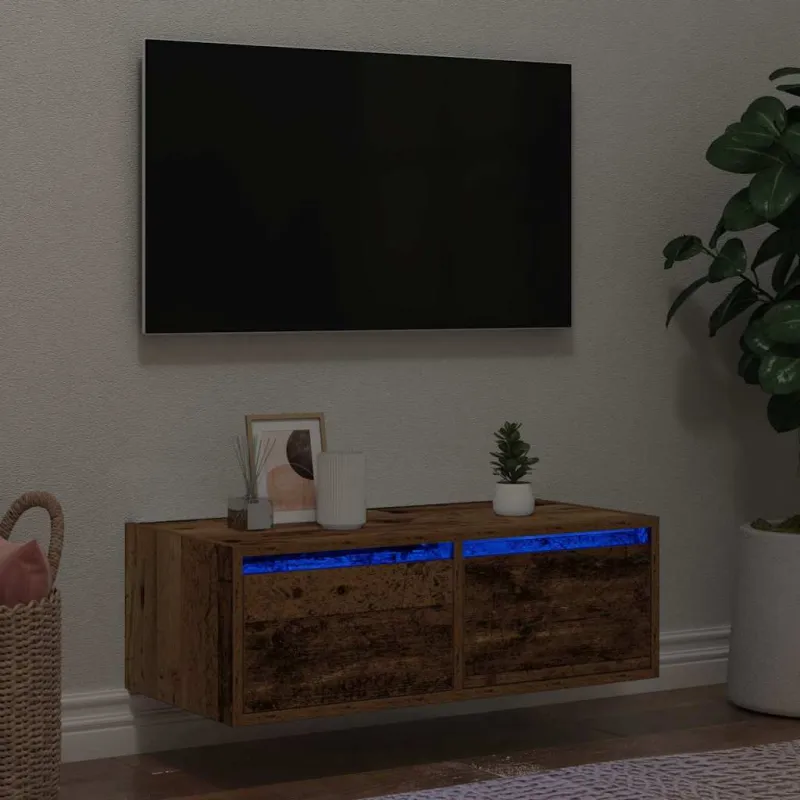 Televizoriaus spintelė su LED, medienos, 75x35,5x25 cm
