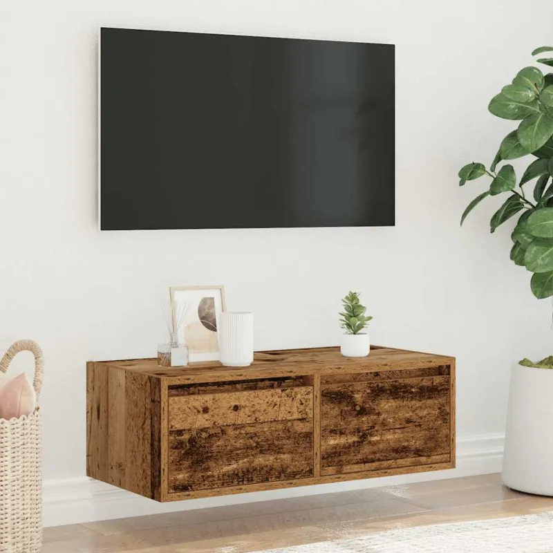 Televizoriaus spintelė su LED, medienos, 75x35,5x25 cm