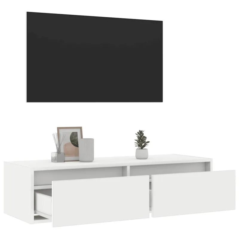 Televizoriaus spintelė su LED apšvietimu, balta, 100X35,5x25 cm