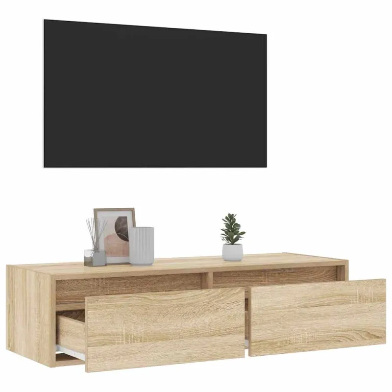 Televizoriaus spintelė su LED apšvietimu, ąžuolo, 100X35,5x25cm