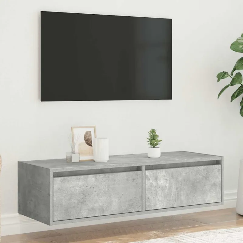 TV spintelė su LED apšvietimu, betono pilka, 100X35,5x25 cm
